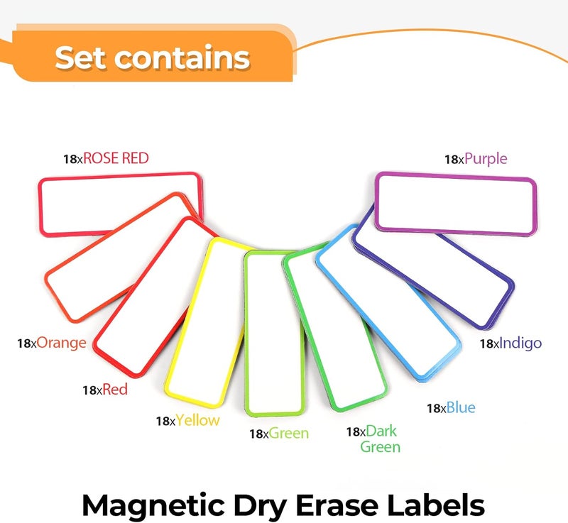 Mositear 162pcs Magnetic Dry Erase Labels Colorful Name Tags Flexible Reusable Magnetic Label Stickers for White Board Refrigerator Locker Size 3.2"x1.2" by - Image 2